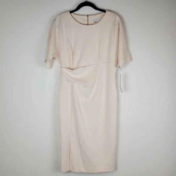 NWT Calvin Klein Short Sleeve Side Tuck Sheath Dress in Blossom Size 10 - Picture 2 of 10